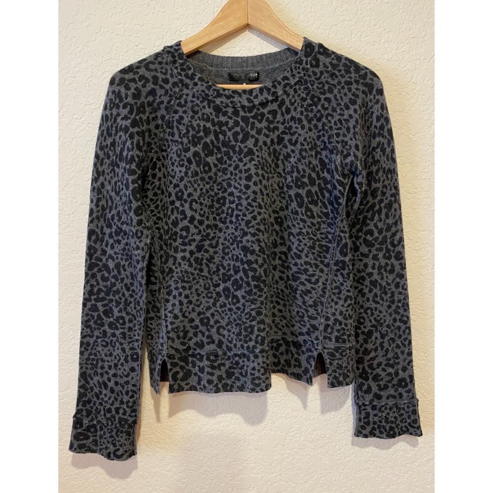 Aqua Cashmere Sweater Black & Gray Leopard Animal Print Size XS Quiet Luxury